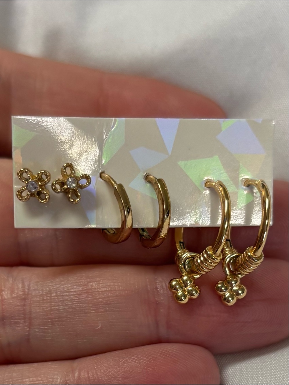 Gold Flower Hoop and Stud Earring Set